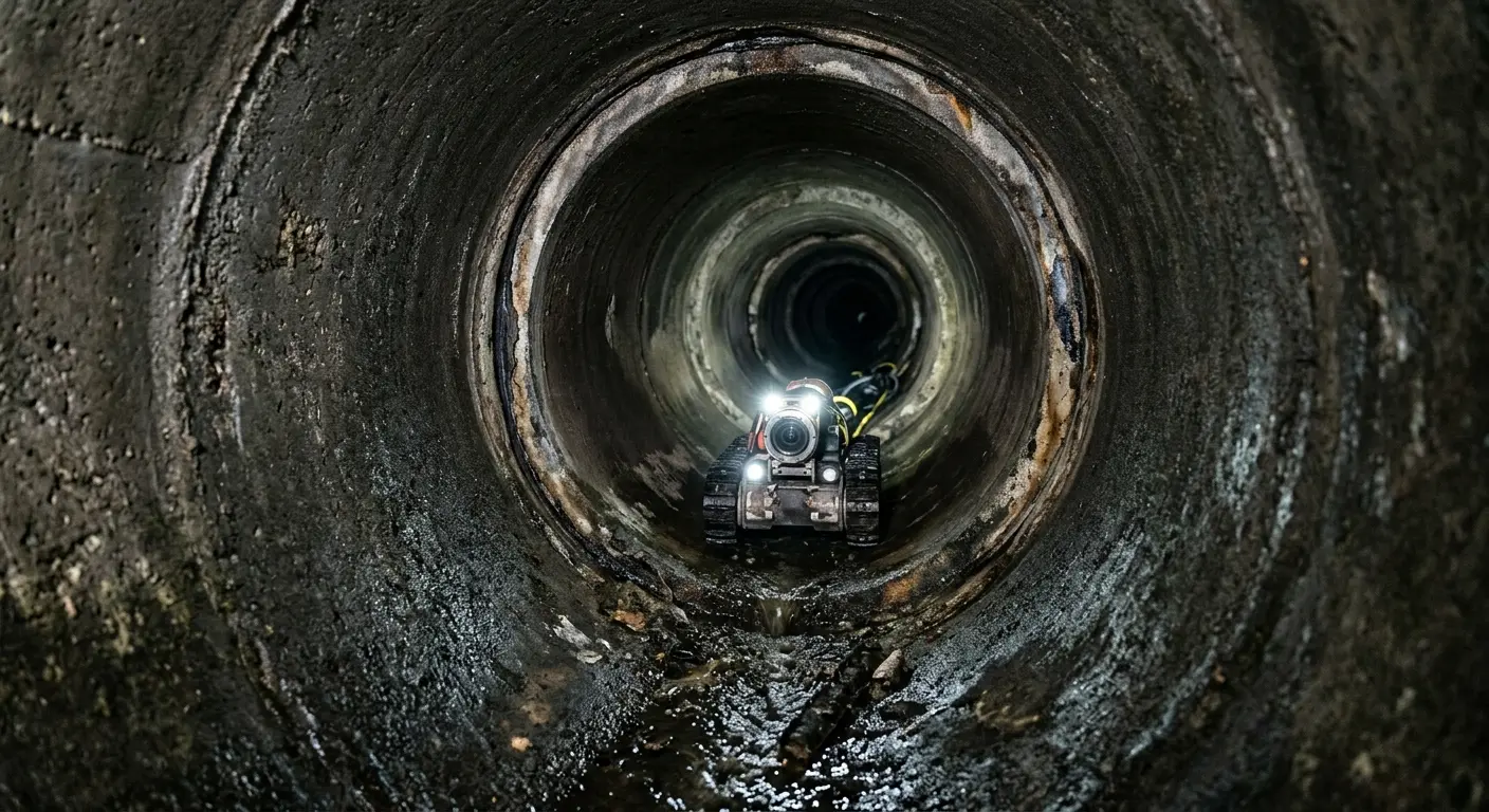 Robotic sewer camera inspecting pipe interior for Drain Snake Service in Mission